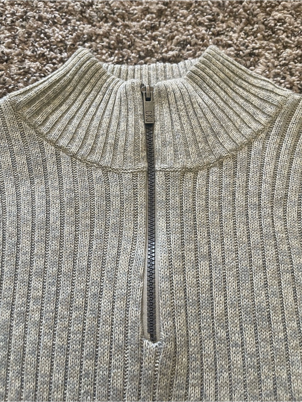 Calvin Klein Jeans Men's Size M Gray Ribbed Knit 1/4 Zip Pullover Sweater Mock - Picture 9 of 16